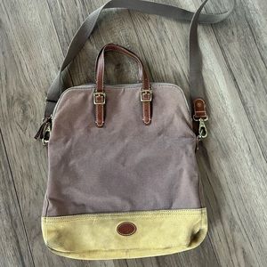 Fossil canvas and suede foldover crossbody laptop briefcase bag